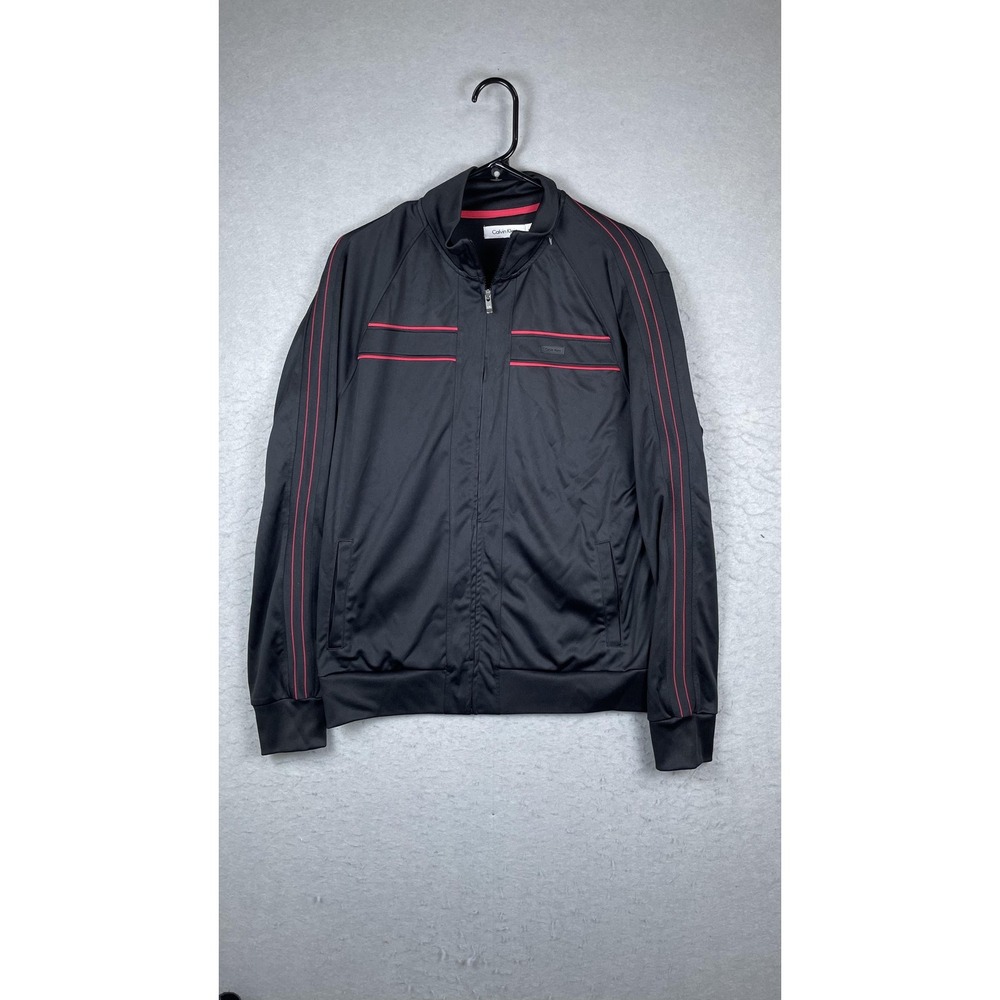 Calvin Klein Jacket Mens Medium Black Red Stripe Track Full Zip Athletic‎ Casual